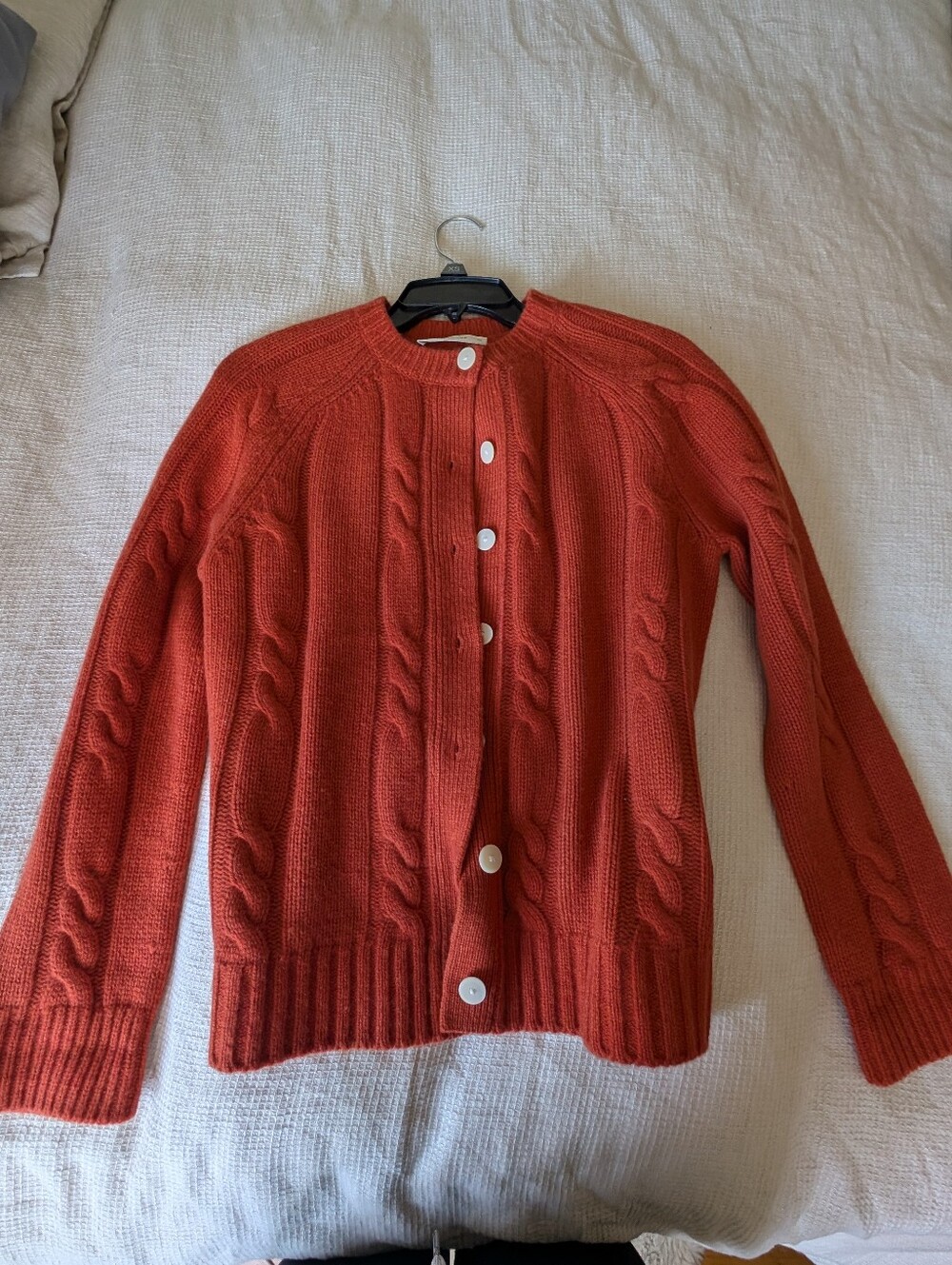 Everlane Cable Cardigan In Extralyxe Marino  Rust heather